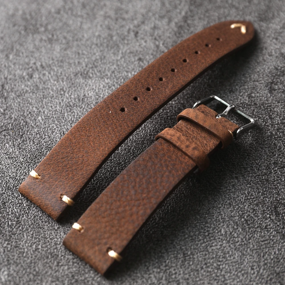 Brown Crazy Horse Leather Strap 18 20 22MM, Soft and Ultra-thin Genuine Leather, Vintage Men, Suitable for Antique Watch Bracele