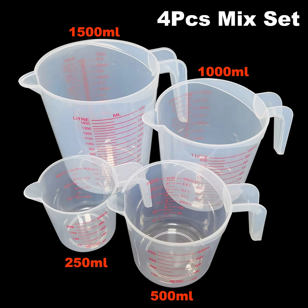 

4Pc Set Baking Liquid Measuring Cups PVC Scale Cup Plastic Measuring Volume Beaker Kitchen Baking Tools oz and ml scale
