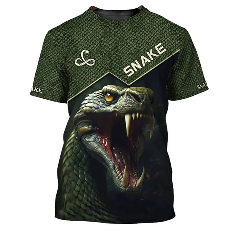 

Мужская футболка в стиле ретро со змеей с 3D принтом, крутые футболки с животным узором, летние повседневные уличные свободные футболки с коротким рукавом и круглым вырезом