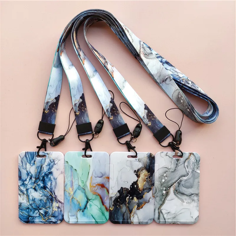 Marble Pattern Lanyard ID Badge Card Holder Office Worker Cardholder Cover Credit Card Case Card Protector Christmas Gift