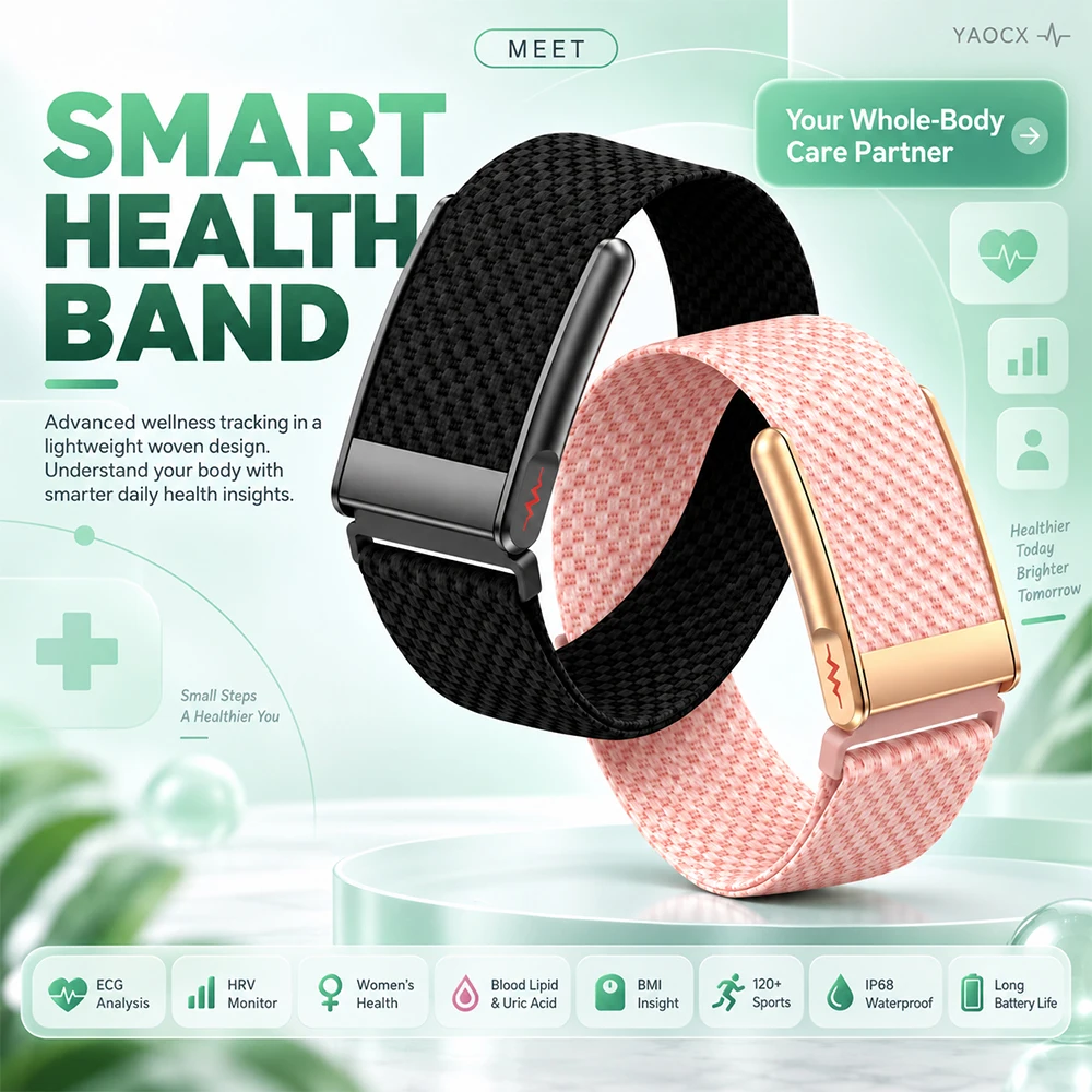Smart ECG Health Bracelet Heart Rate Blood Pressure Monitor Fitness Tracker Waterproof Long Battery Life No Screen Smartwatch
