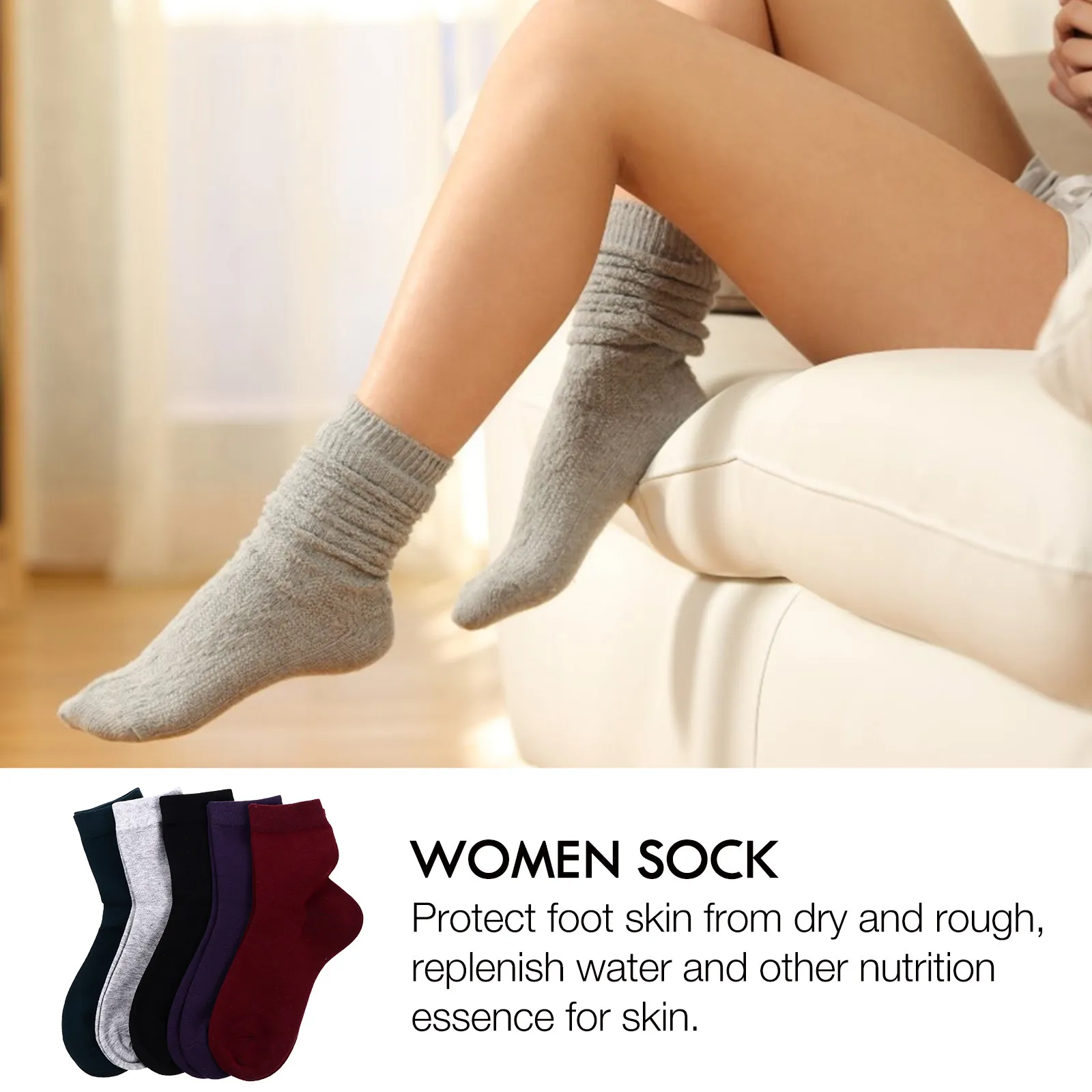 5Pairs Anti Cracking Moisturizing Foot Care Socks Silicone Gel Soft Cotton Socks Women Girls Cracked Heel Relief view 5
