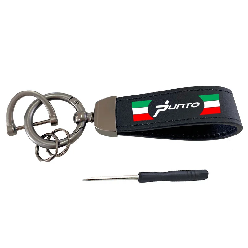 For Fiat Punto Top Layer Cowhide Key Chain Keyrings Lanyard Car Accessories Custom Logo