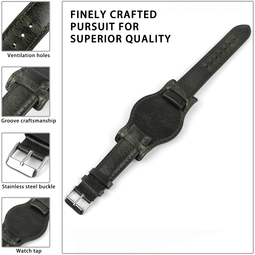 Soft Watch Strap Bund Watchband with Mat 18mm 19mm 20mm 21mm 22mm Waterproof Black Brown Coffee Sweatproof Wrist Bracelet Band