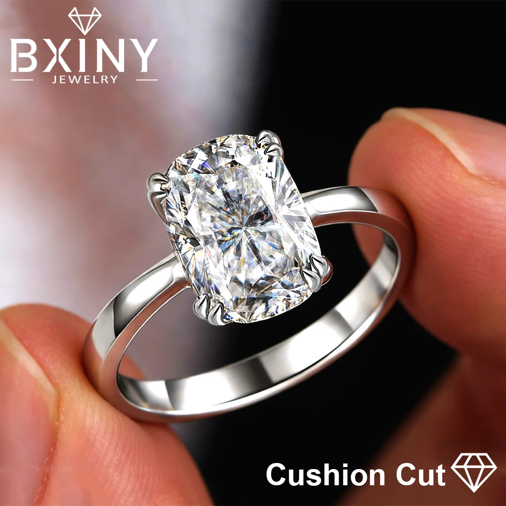 

BXINY 3CT Cushion Cut Moissanite Rings 925 Sterling Silver for Women Certified Solitaire Diamond Wedding Band Gifts Fine Jewelry