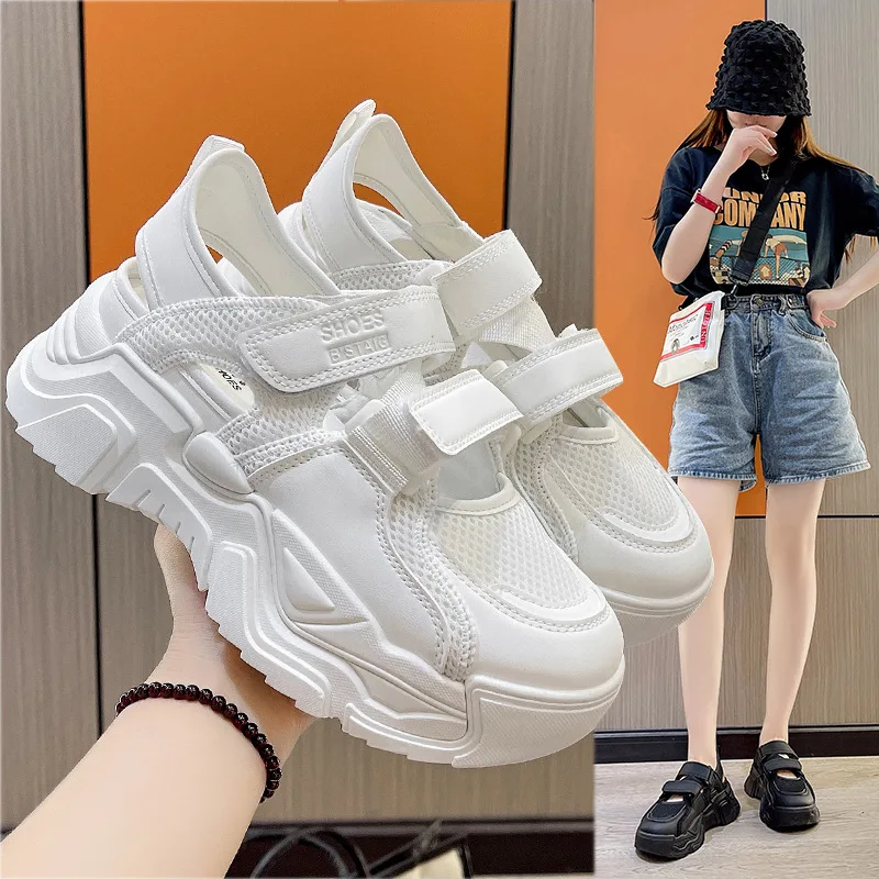 Women Sneaker Sandals Mesh Summer Shoes Baotou Platform Solid Soport Sandalias Mujer Verano 2023 Breathable Casual Femme Shoes