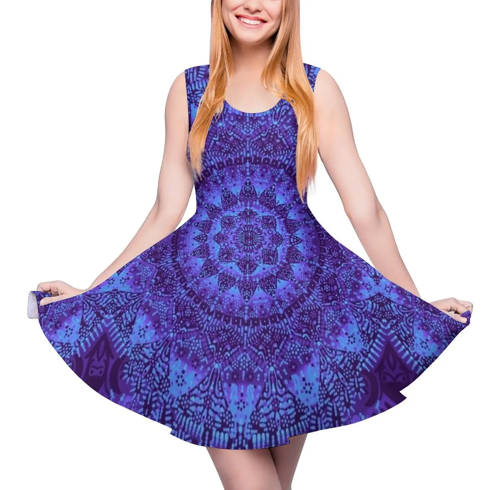 

Indigo Mandala Sleeveless Dress loose women"s dress Summer women"s clothing