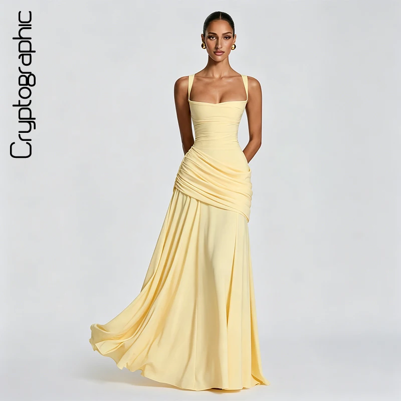 

Ruched Fitted Top Flowy Skirt Maxi Dress Back Lace Up Sleeveless Backless Solid Elegant Evening Party Gown 2026
