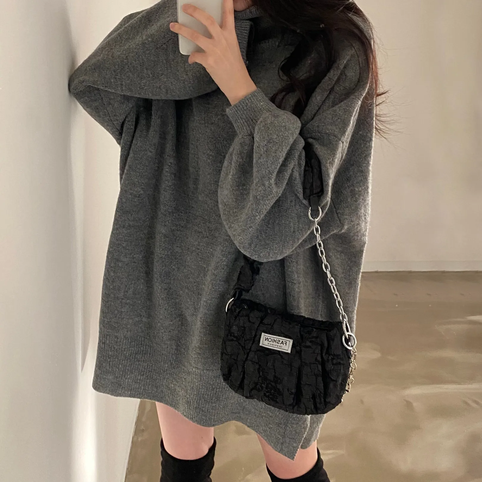 Chic Lazy Sle High Collar Warm Knitted Sweater Women's Mid-Length Pullover Top Winter 2025 Faion Polyester Fiber 00%