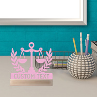 1pc Abstract Symbol of the judge balance scale Customizable Name Metal Statue Metal Ornament With Wood Base Metal Sculpture