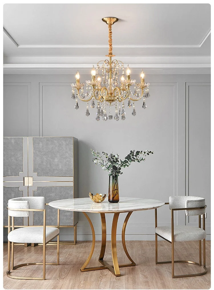 European Crystal E14 Chandelier French Gold Candle Pendant