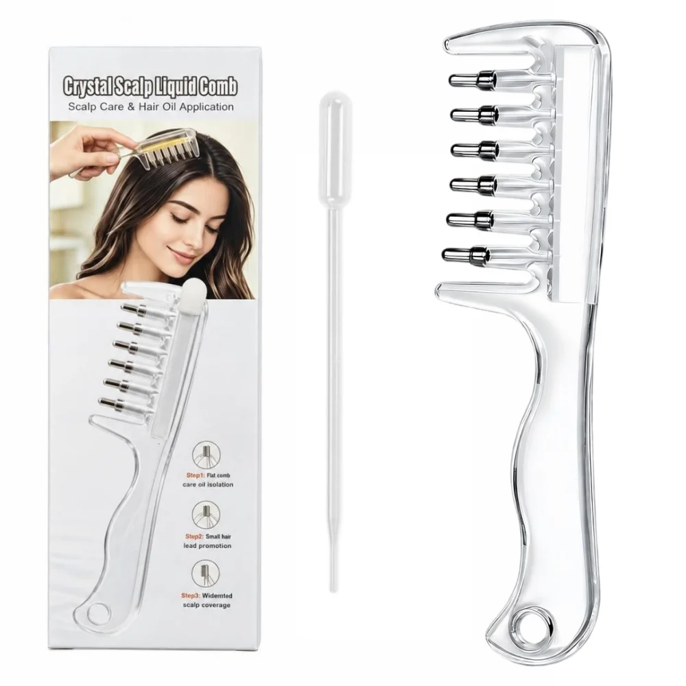 Transparent Essential Oil Applicator Massage Comb Built-In Liquid Reservoir 6-Tooth Scalp Liquid Applicator Comb Precise