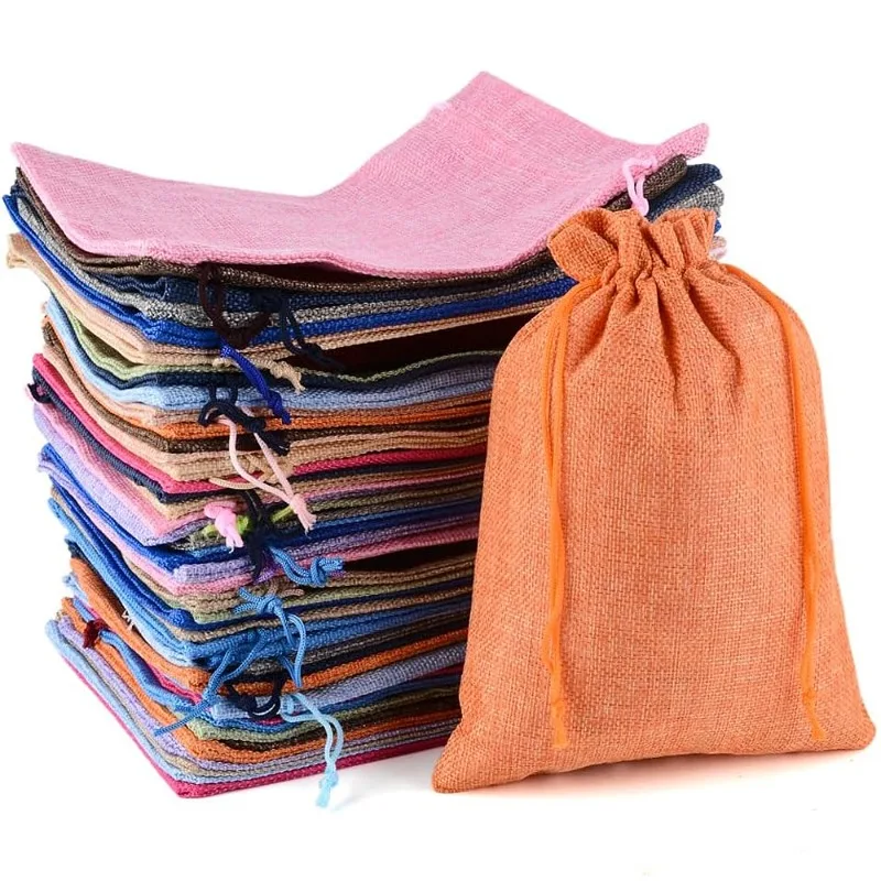 50 sacs en toile de jute avec cordon de serrage, 13x18cm/10x14cm/9x12cm/7x9cm, sacs cadeaux en jute, emballage cadeau pour mariage, bonbons, chocolat, bijoux