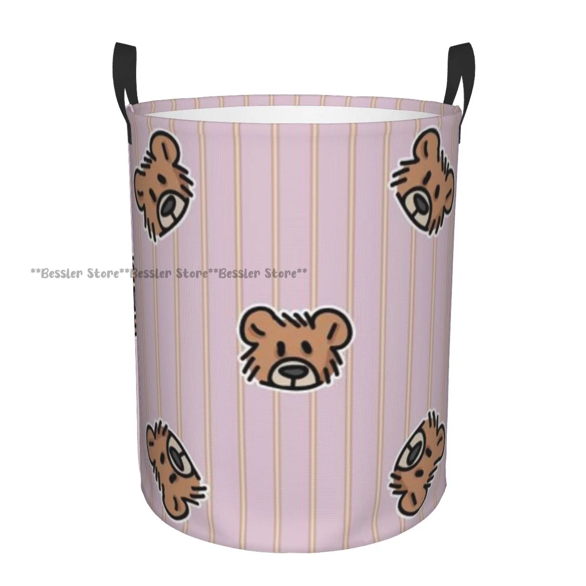 Laundry Basket Cute Bear Head Round Storage Bin Collapsible Hamper Clothes Bucket Organizer