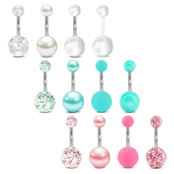 1PCS Belly Button Ring Surgical Steel Belly Rings for Women Hypoallergenic Clicker Piercing Silver Pink Navel Rings for Women