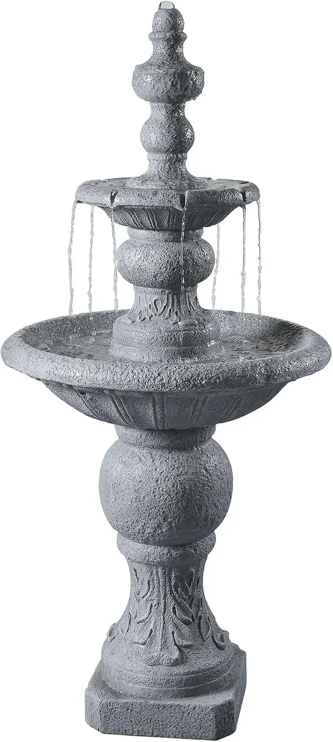 52.56 in. Outdoor Two-Tier Water Fountain with Realistic ICY Stone Texture for Outdoor Living Spaces Creating a Calming Oasis