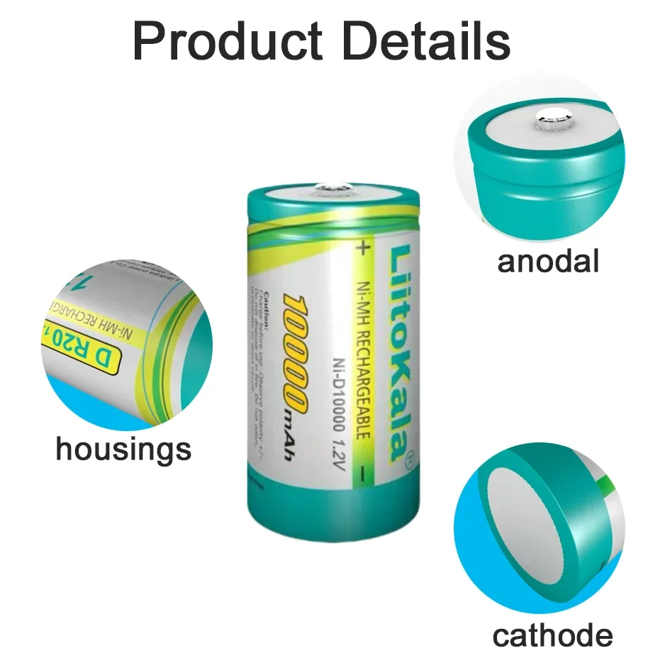 6 sztuk LiitoKala 1.2V NiMH akumulator D 10000mAh o dużej pojemności ogniwo D do oświetlenia awaryjnego lampy trawnikowe urządzenia gospodarstwa domowego