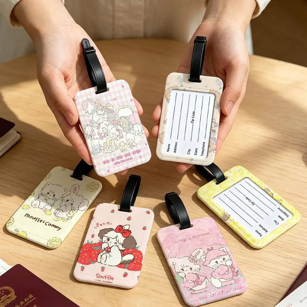Niedliche Kunst M-Mikko Kawaii Katze Reiseaccessoire PVC-Gepäckanhänger Anti-Verlust-Design Abnehmbare Informationskartenhülle