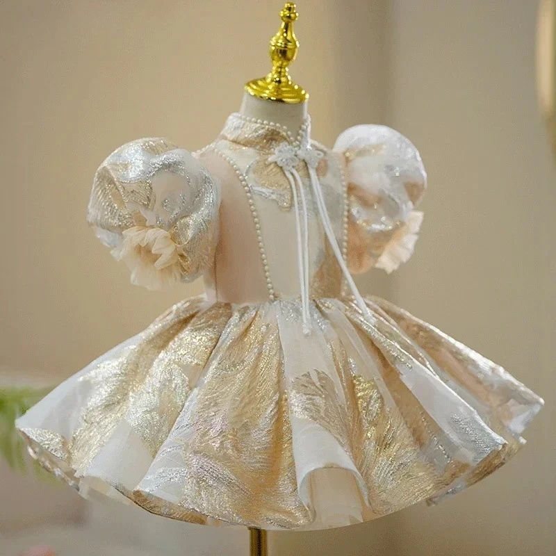 

Champa Kids Pageant Dresses Toddler Girl Clothes Top Princess Wedding Birthday Party Luxury Short Evening Gown Child Embroidery