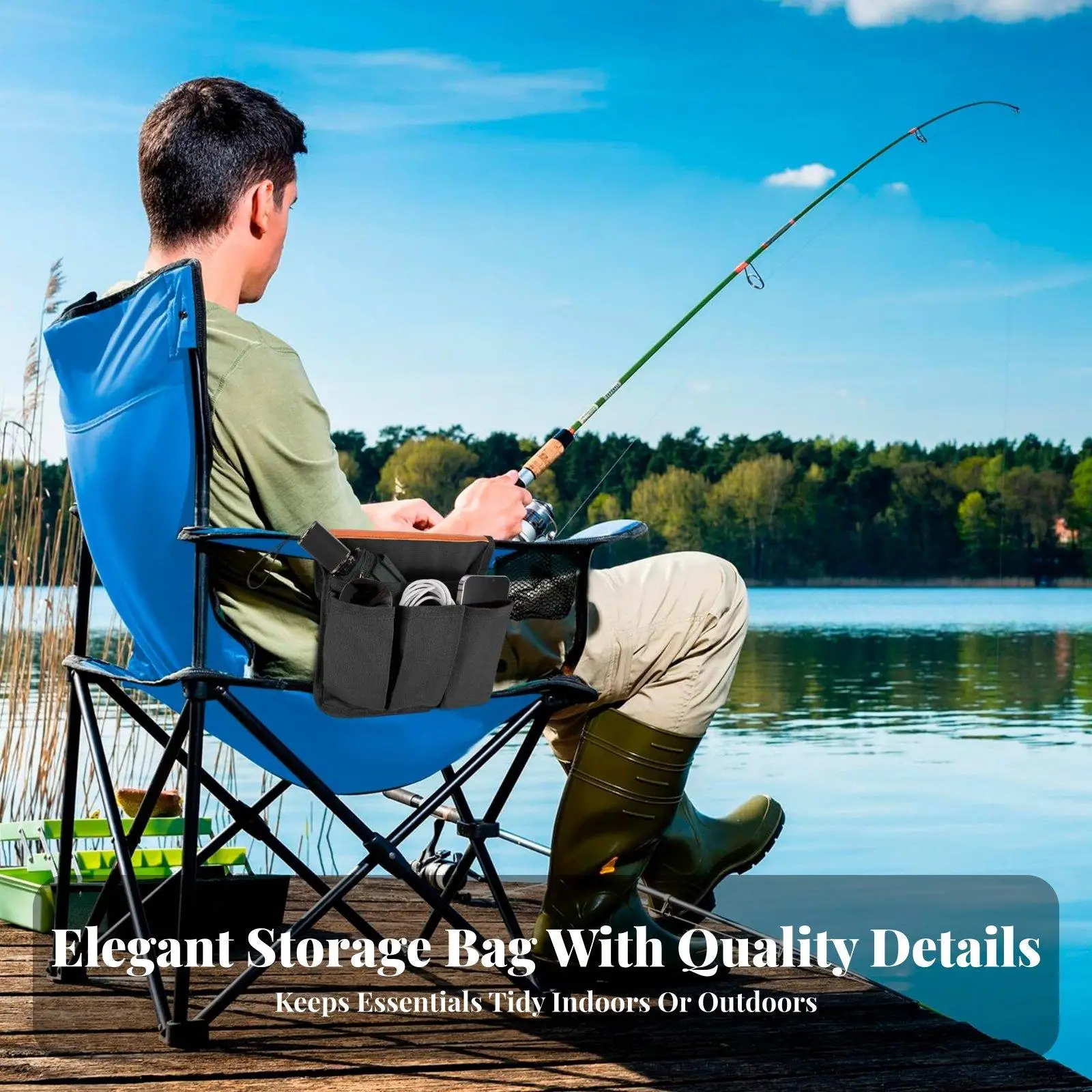 Chair Armrest Storage Bag Water Bottle Holder Camping Chair Side Pockets Large
