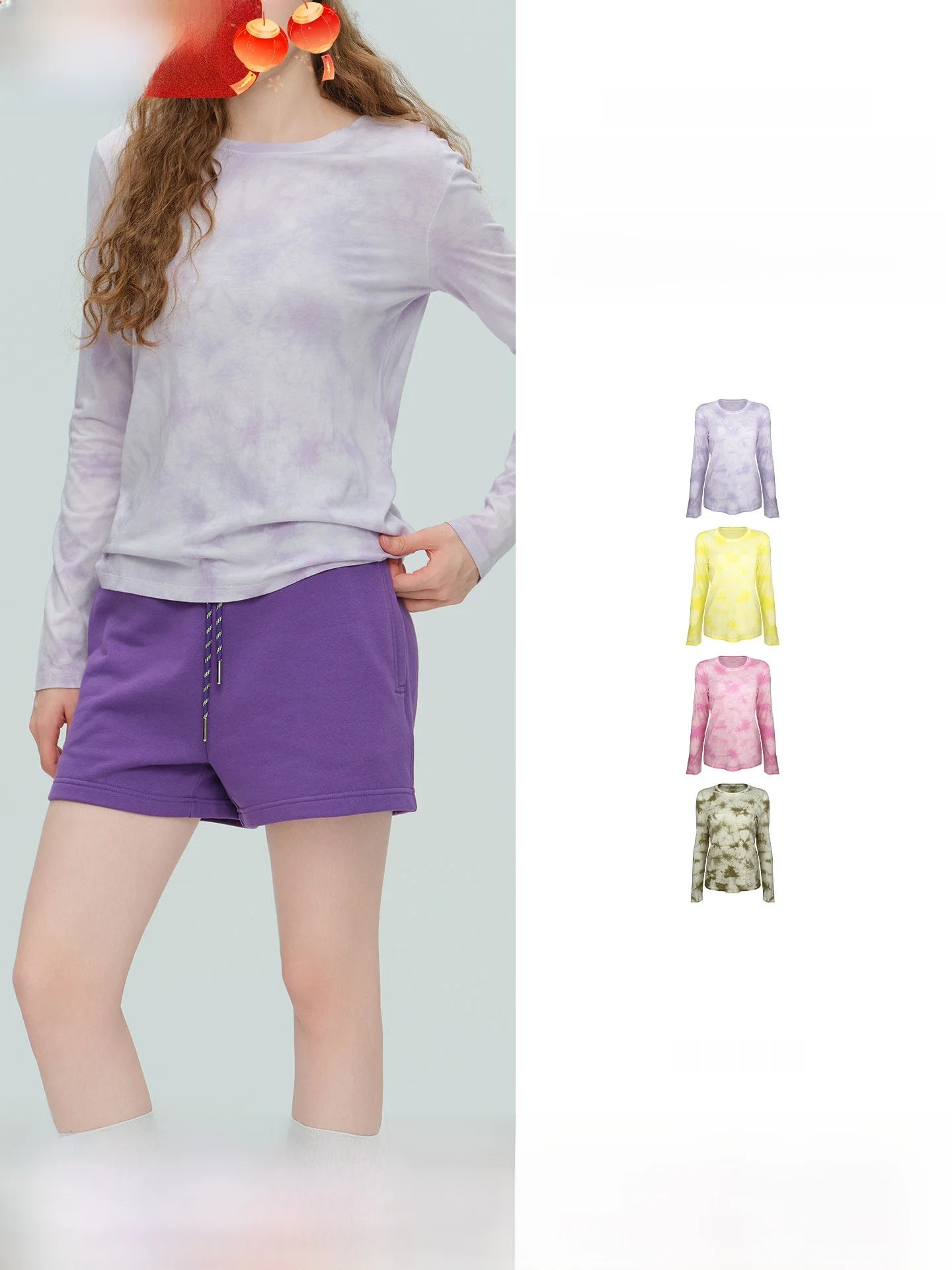 

Loose Long Sve Tie-Dye Running Yoga Women's T-irt Fitn Upper Body irt Breathable Comfortable Cotton Modal Wool Blend