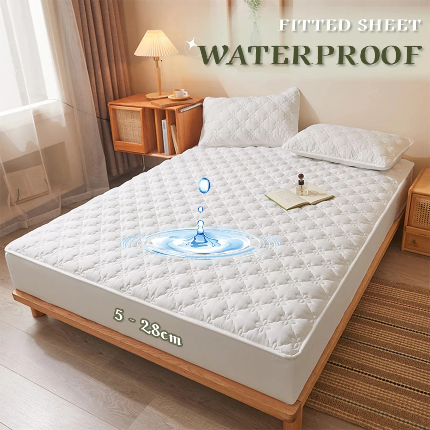 Thickened Waterproof Quilted Flower Pattern Fitted Sheet Mattress Cover, Non-slip and Quiet for Maternal and Child Safety Level