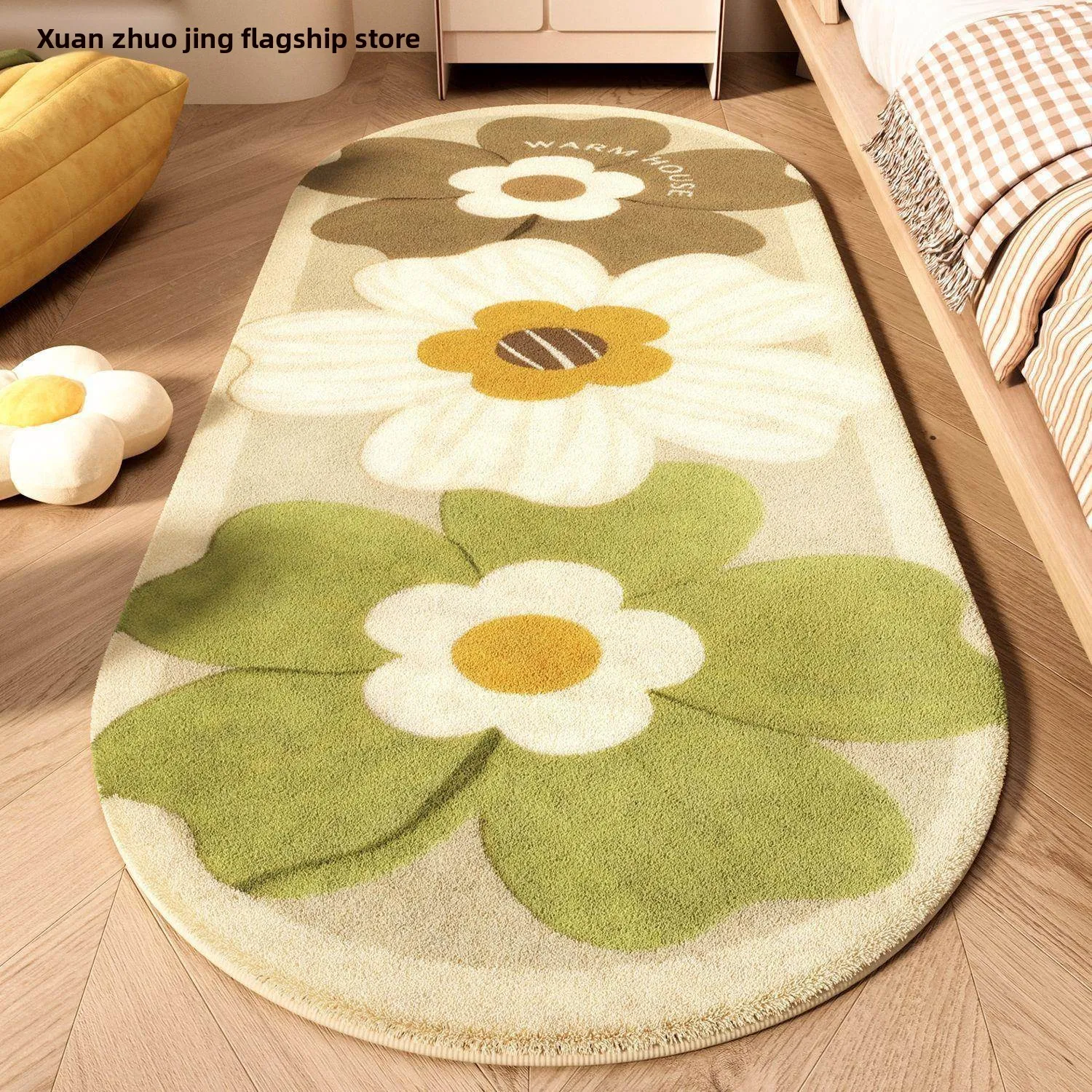 

Круглый ковер с цветочным узором для детской комнаты, мягкий, из полиэстеровой пряжи, с эффектом бархата, для сна и сидения, домашний декор