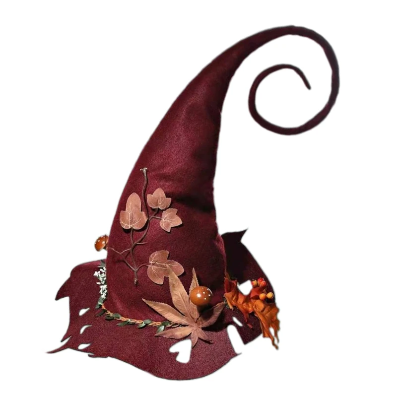 

Felt Pointed Hat Wizard Hat with Flower Decor for Creative Steeple Witch Hat Party Headgear Cosplay Halloween Witch Cost