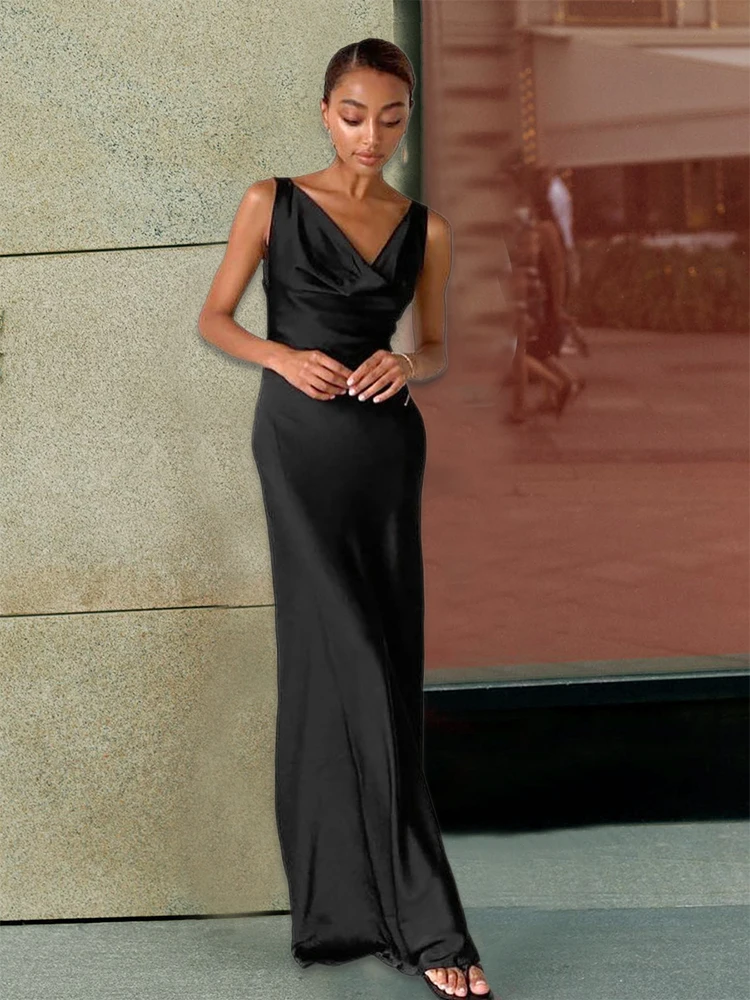 Robe de Soirée Noire Longue et Élégante à Fente Haute, Camisole, pour Mariage, Cocktail, Bal de Promo, 2024