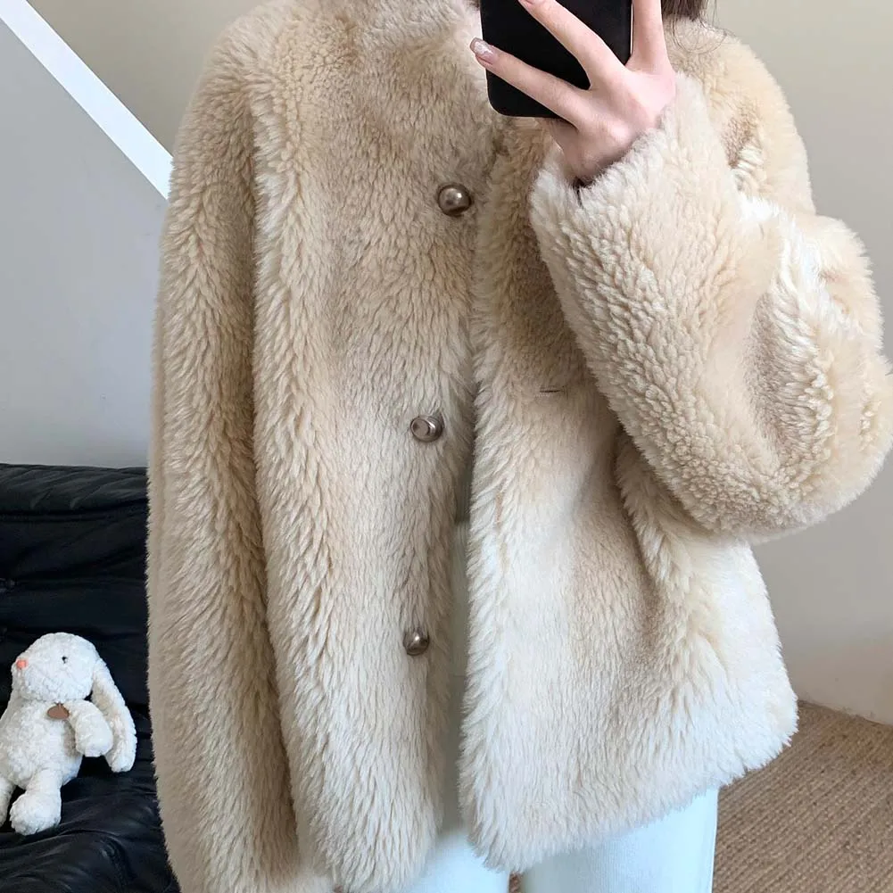 Jaqueta de pele de cordeiro para mulheres casacos de pele de lã pura casaco de inverno feminino de pele de ovelha
