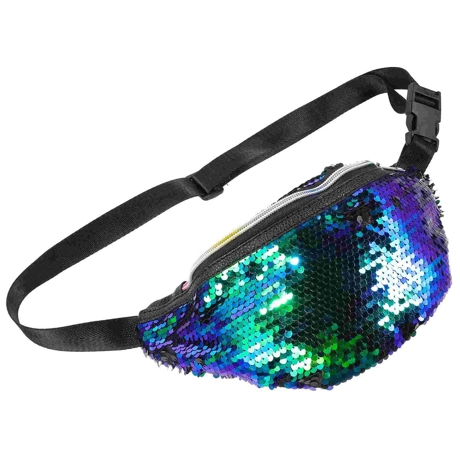 

Waist Pouch Mermaid Sequins Pockets Shoulder Bag Slung Sequin Bag Green and Black outdoor wasit bag