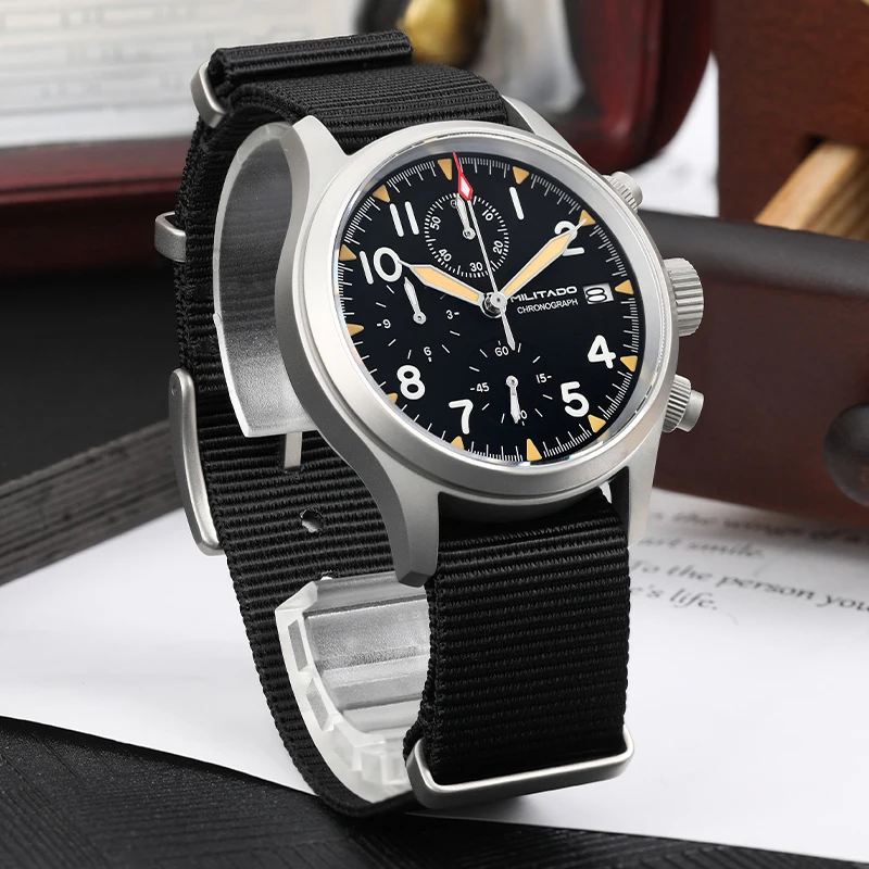 Militado ML1868KF Retro VK67 Quarz-Chronographenuhr, Edelstahlgehäuse, 3 Zifferblätter, wasserdicht, 100 m, Multifunktions-Militäruhr – Detail 16