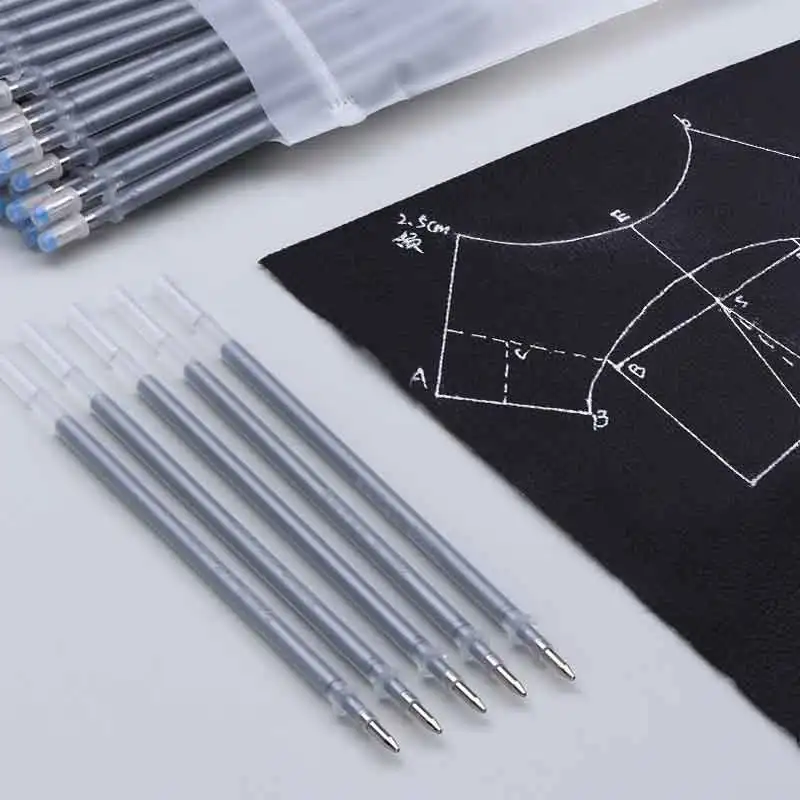 100Pcs/lot Silver Fabric Leather Marker Textile Ink Refill Patchwork Marking Pen Refill 0.8mm Eraserable Washable Handle