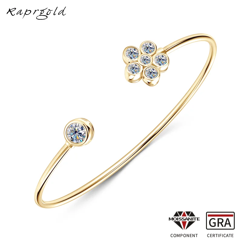 

RAPRGOLD Adjustable Moissanite Flower Bracelet for Women Original 925 Sterling Silver Cuff Bangles Chain Wrist Fine Jewelry Gift