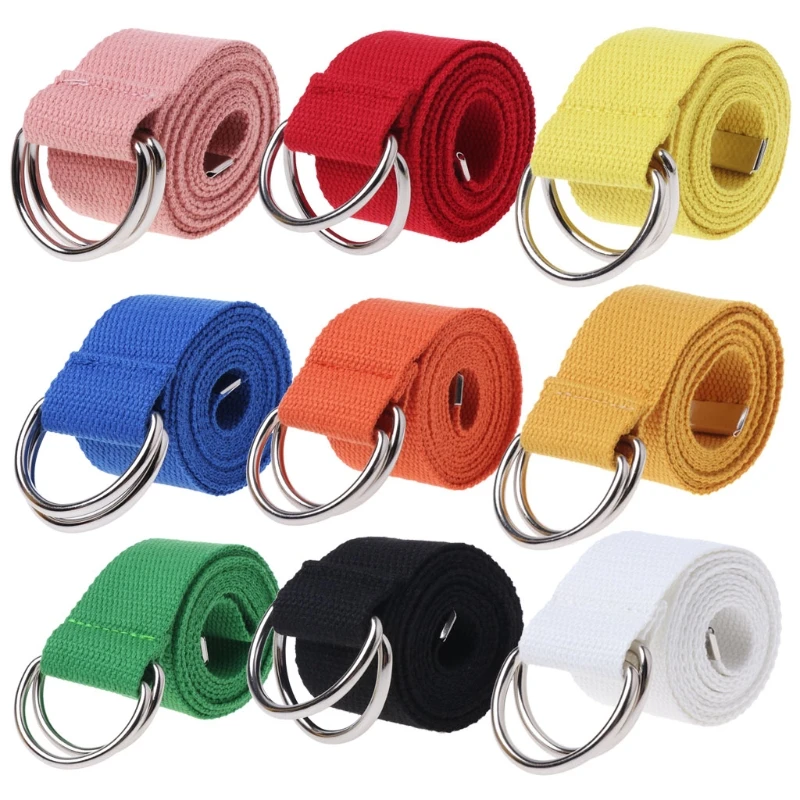 Teenager Boys Girls Students Double Ring Buckle Waist Belt Canvas Solid Color Drop Shipping