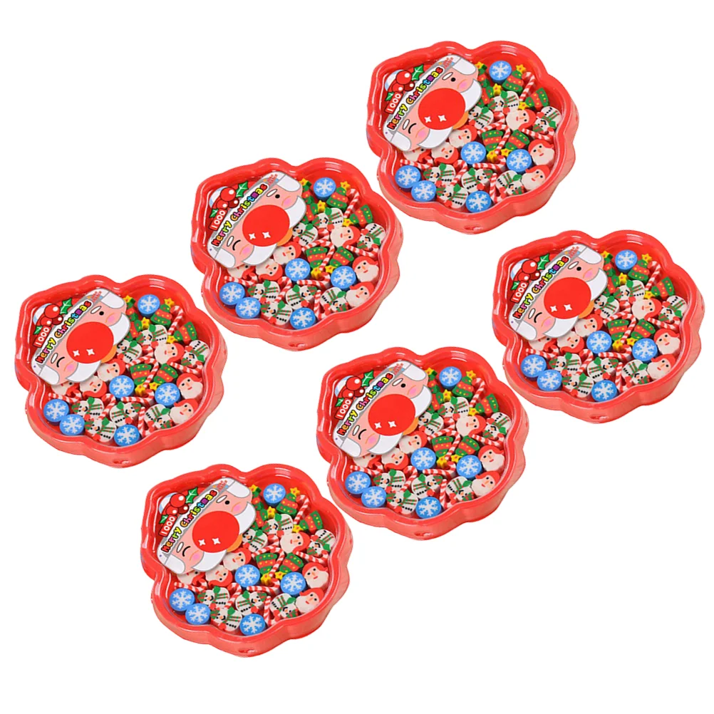 

6Pcs and Creative Christmas Tray with Santa Claus Snowman Shaped Eraser Students Stationery(Red)