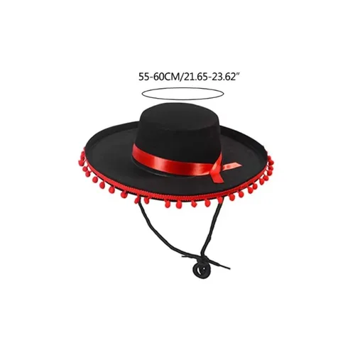 Imagen 2 del producto Halloween Zoro pelusa bola sombrero mexicano sombreros diseño de ala ancha disfraz de carnaval Sombrero de ala ancha decoración de fiesta Casual
