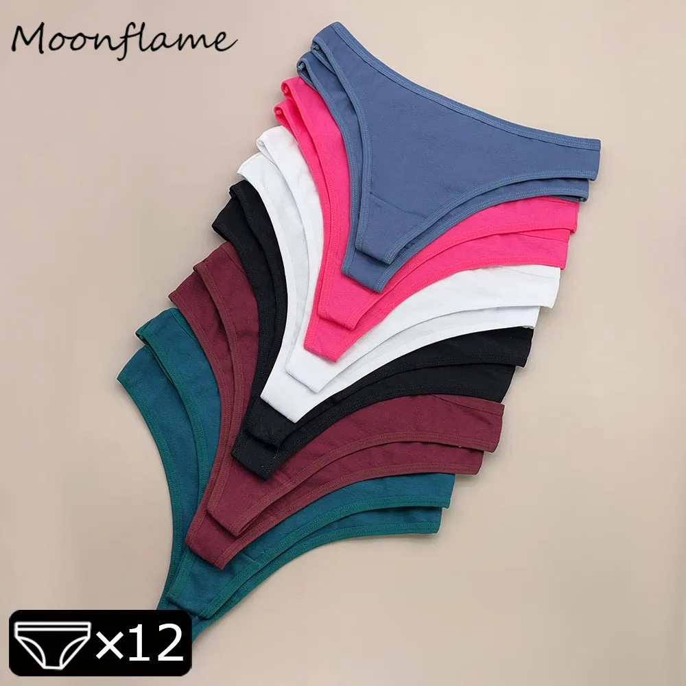 

Moonflame 12 Pcs Women's Cotton Underwear Girl Thongs Sexy Solid Color Low Waist Panties Ladies Breathable G-string Lingerie