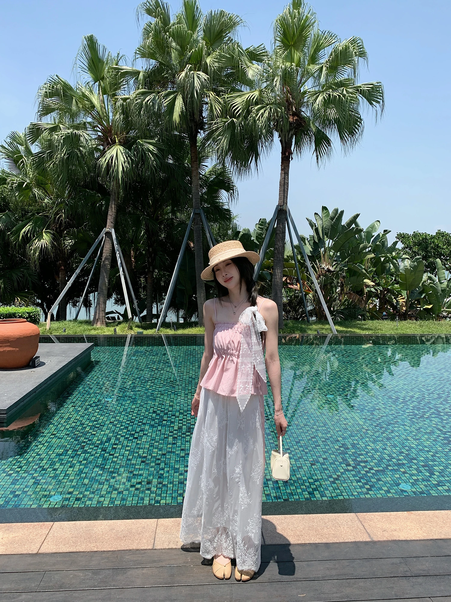 

Прямая кружевная юбка Ele с высокой талией, длинная летняя весенняя универсальная асимметричная юбка-миди для похудения с подолом для женщин