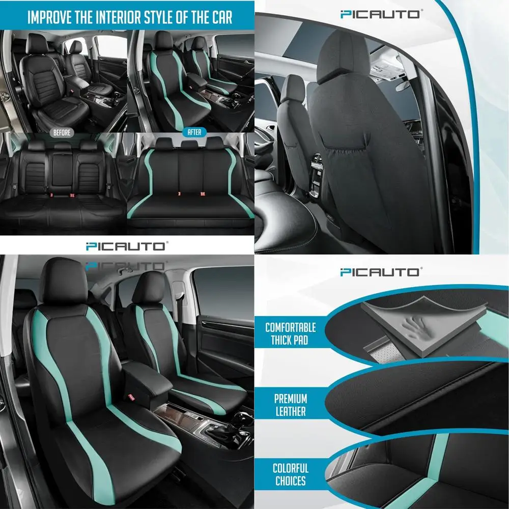 

Luxury Waterproof Car Seat Covers, Full Set for Front & Rear, Black/Mint PVC, Fits Cars, Trucks, SUVs, Airbag Safe