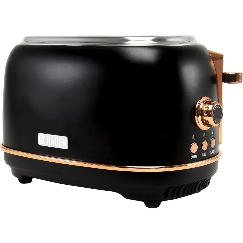 2 Slice Wide Slot Stainless Steel Toaster with Adjustable Browning Control & Non-Slip Feet, Black & Copper