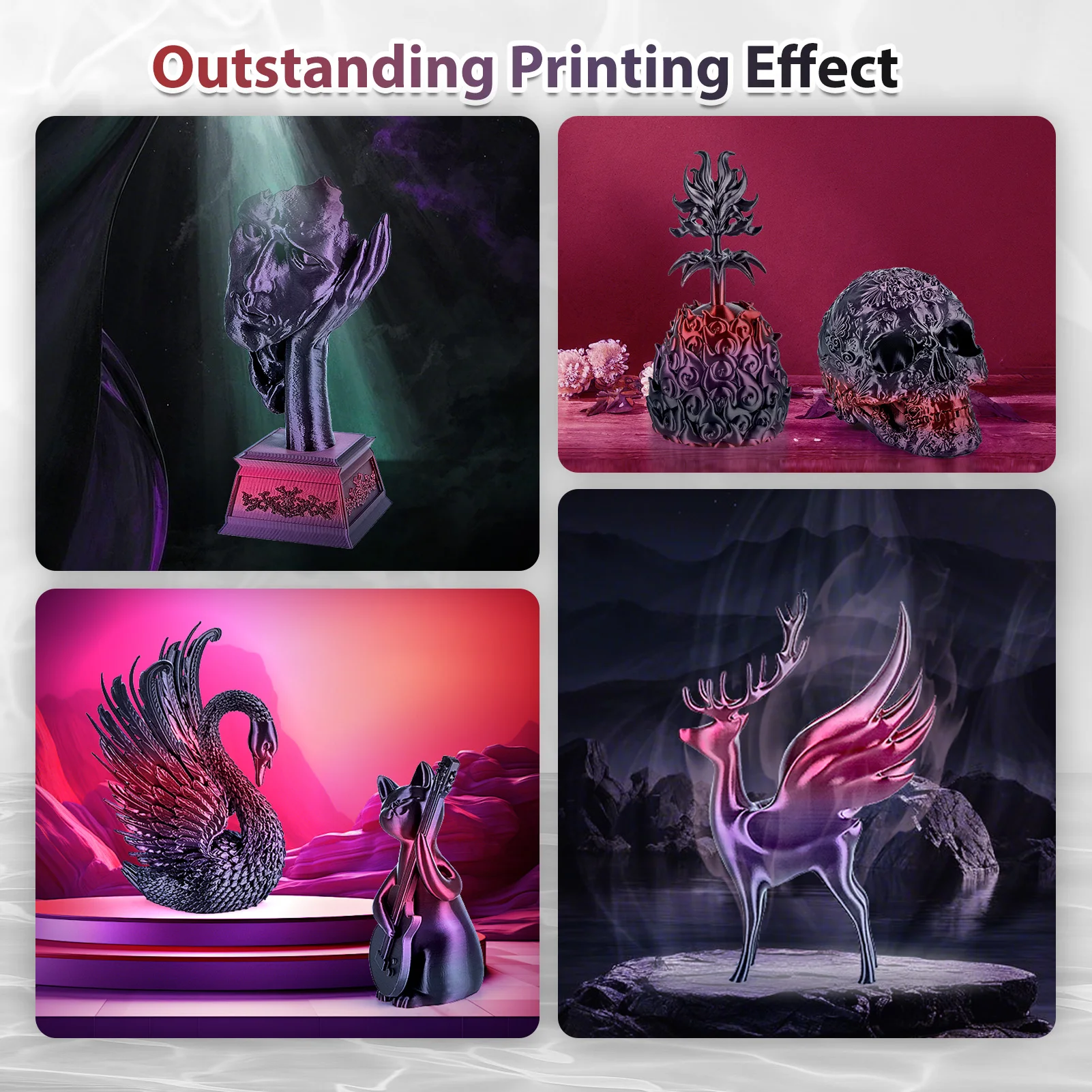 250g خيط PLA حريري قوس قزح 1.75 مم - خيط PLA لامع متدرج لطابعات 3D - متوافق مع معظم الطابعات (أسود/أحمر/بنفسجي) #6