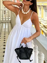 Beautiful Sweet Fashion Solid V Neck White Sling Long Dress Women Spaghetti Strap Long Party Club Loose Casual Women 's Dresses