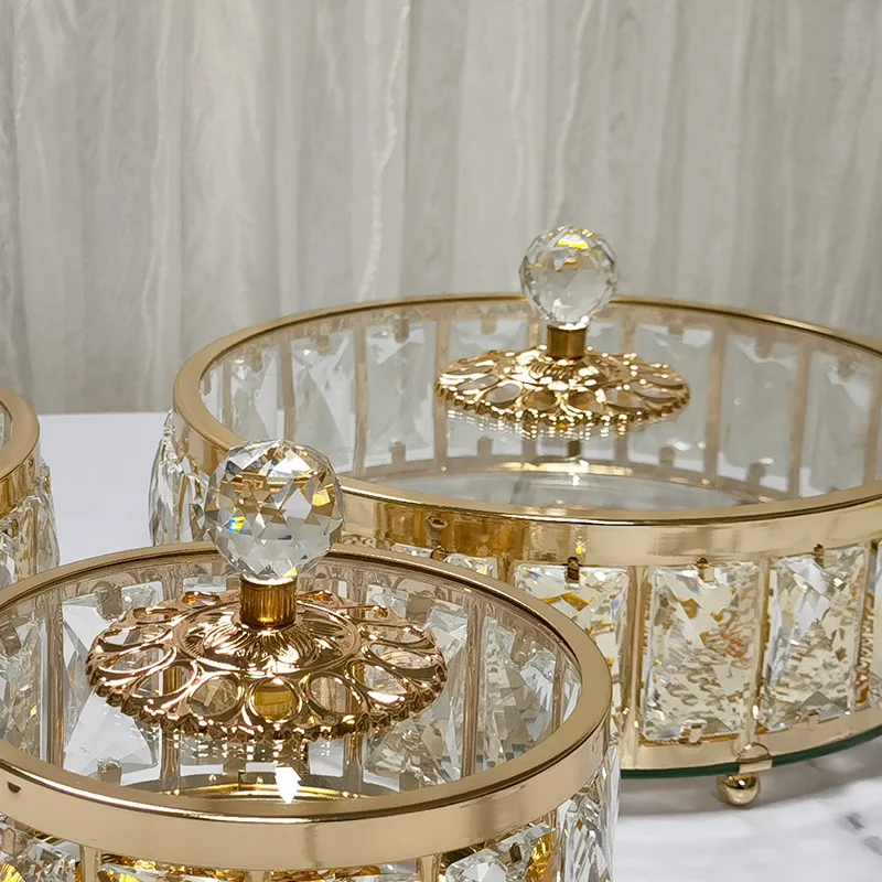 European Luxury Crystal Glass Fruit Bowl with Lid Living Room Coffee Table Candy Storage Box Home Room Decorations Ornaments