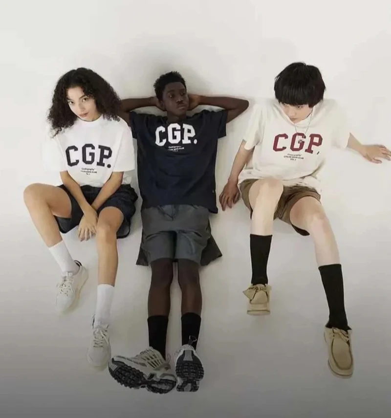 2025 Summer New Korean Version Trend Casual Classic CGP Letter Printing Fashion Short-sleeved T-shirt Men and Women The Same