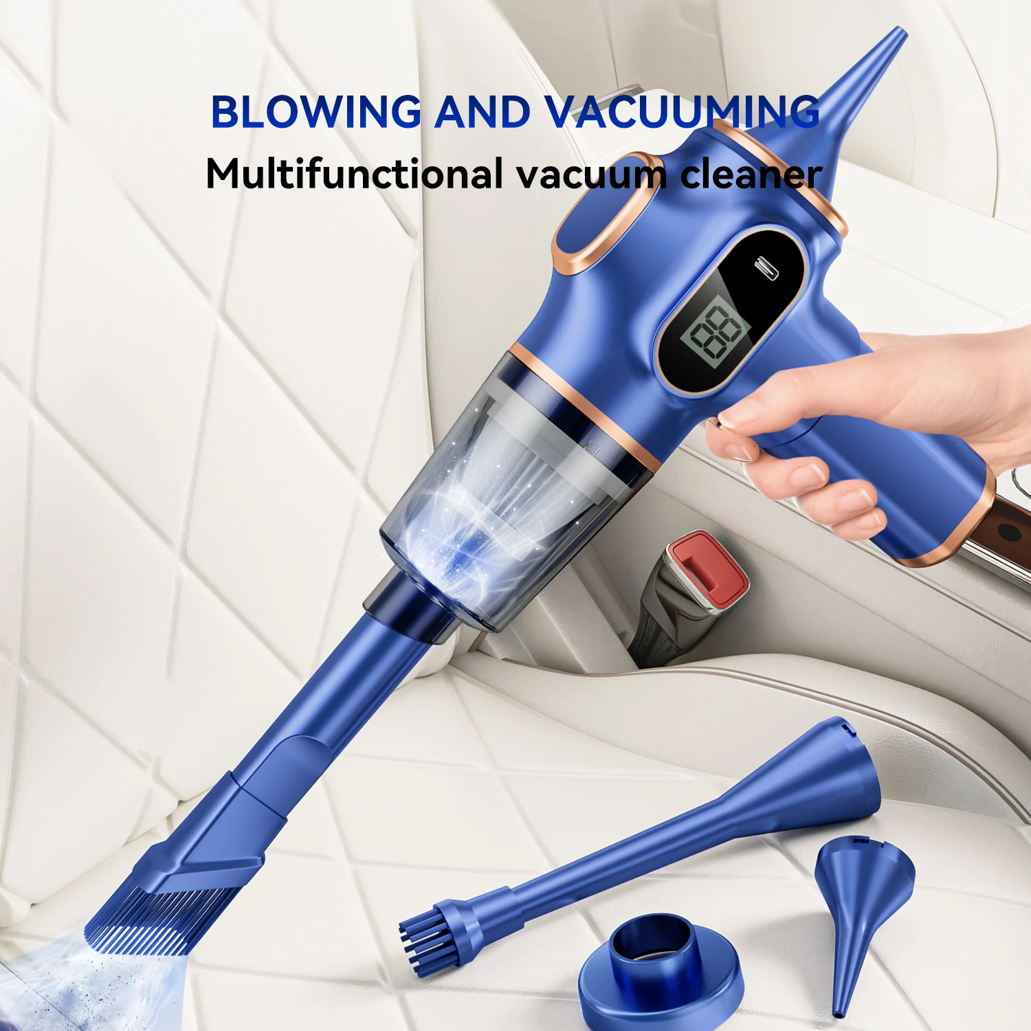 Portable Car Cleaner Car and Home Usb Charging High Power Strong Suction Handheld With Digital Display Wireless Vacuum Cleaner