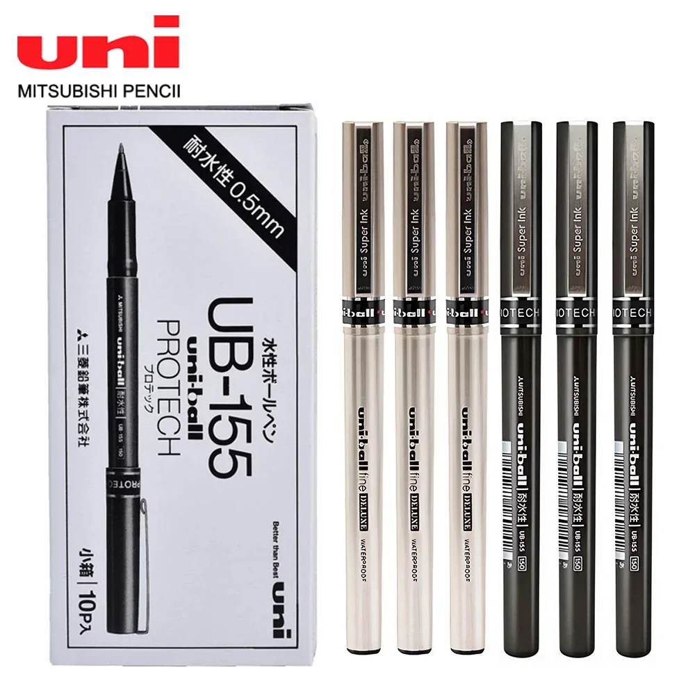 10/12pcs Japan UNI Gel Pen UB-155/UB-177 Straight Liquid Ball Pen 0.5mm/0.7mm Student Office Supplies Red Blue Black Stationery