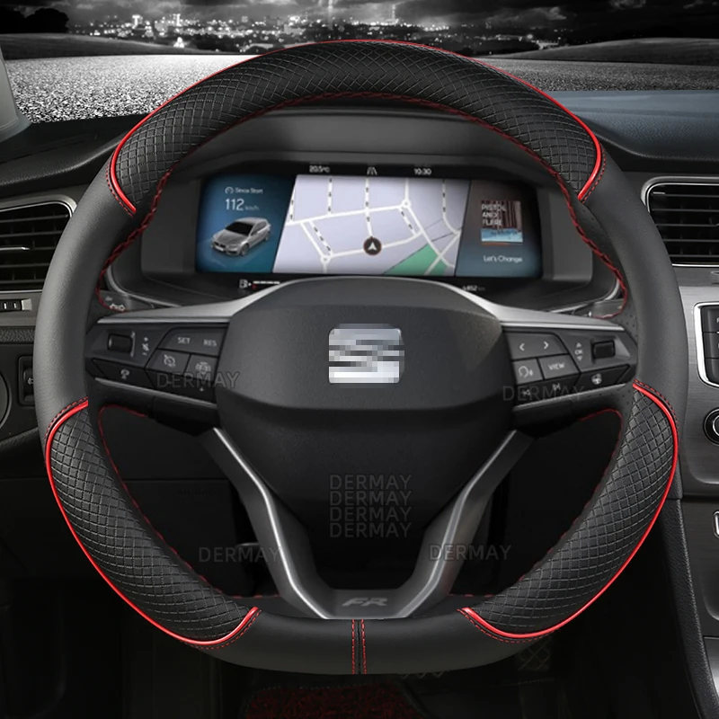 Car Steering Wheel Cover Microfiber Leather 38cm Non-Slip For Seat Tarraco Arona Ateca Ibiza Toledo Mii Leon Arosa Exeo ST FR