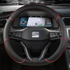 Microfiber leather car steering wheel coverage, non -slip for Tarraco Aron Seat ATECA IBIZA TOLEDO MII LEON AROSA EMO ST FR, 38cm 10 Main Sales Steering Cover Seat Ibiza - №4