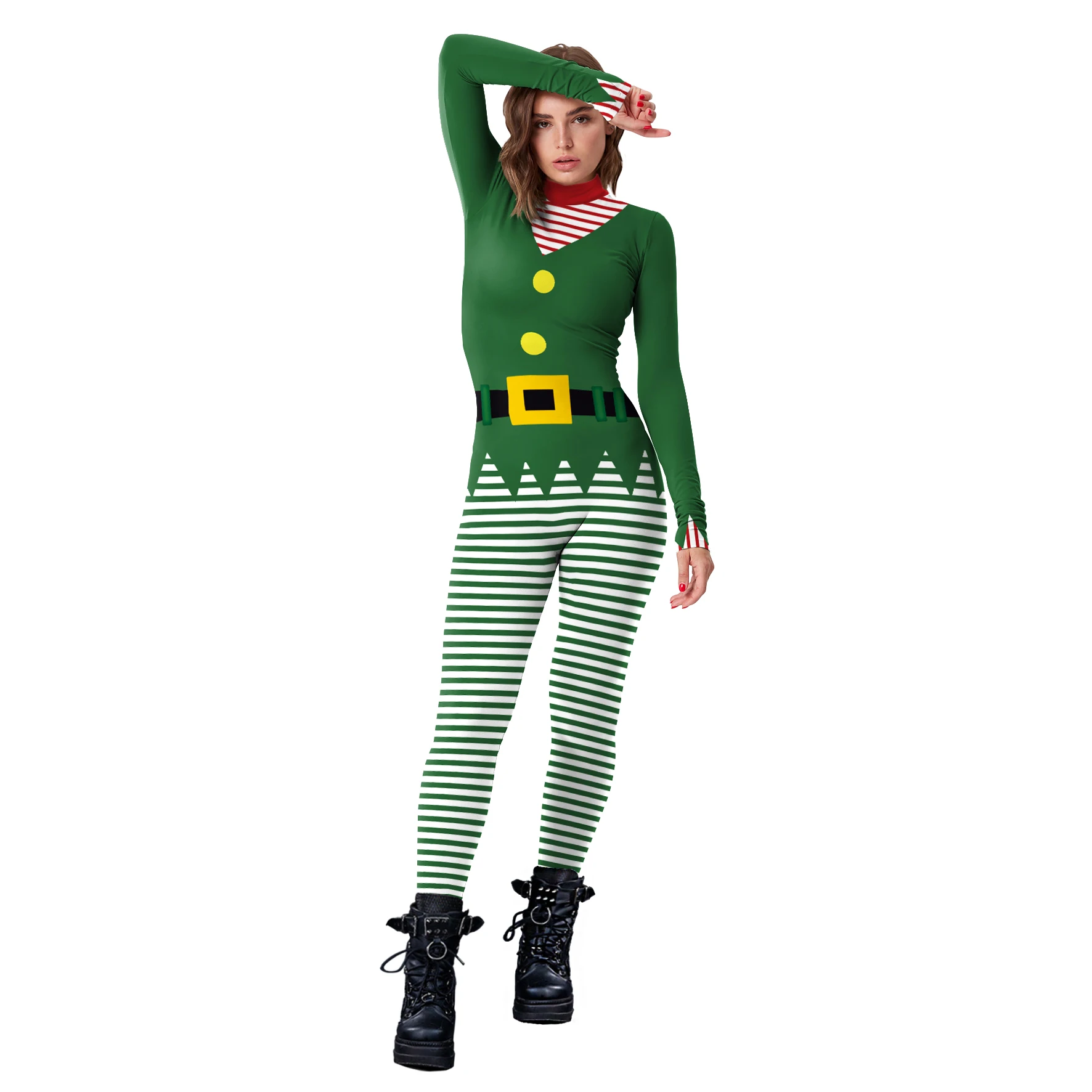 Matching Outfit Christmas Tree Print Cosplay Costume Green Stripe Jumpsuit Carnival Party Stage Performance Adult Children Set